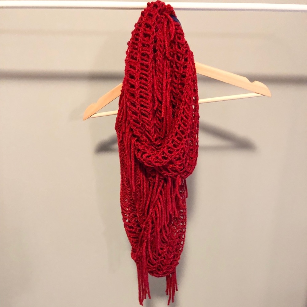 Madden Girl Red Fringe Infinity Scarf